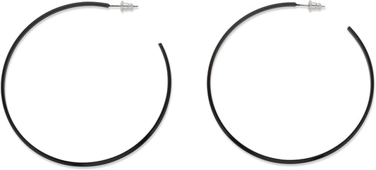 PalmBeach Silvertone Enamel Black Open Hoop Earrings (60mm)