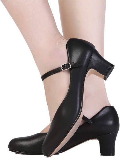 STELLE Character Shoes for Women Dance Shoes 2" Ankle Strap Dancing Heels for Ballroom Salsa Flamenco Latin Work Office
