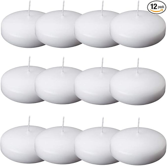 12Pcs Floating Candles for Centerpieces 4 Hours 1.7 Inch Burning White Unscented Classic Floating Candles for Weddings, Parties,Spa,House-Warming,Holiday and Home Decorations