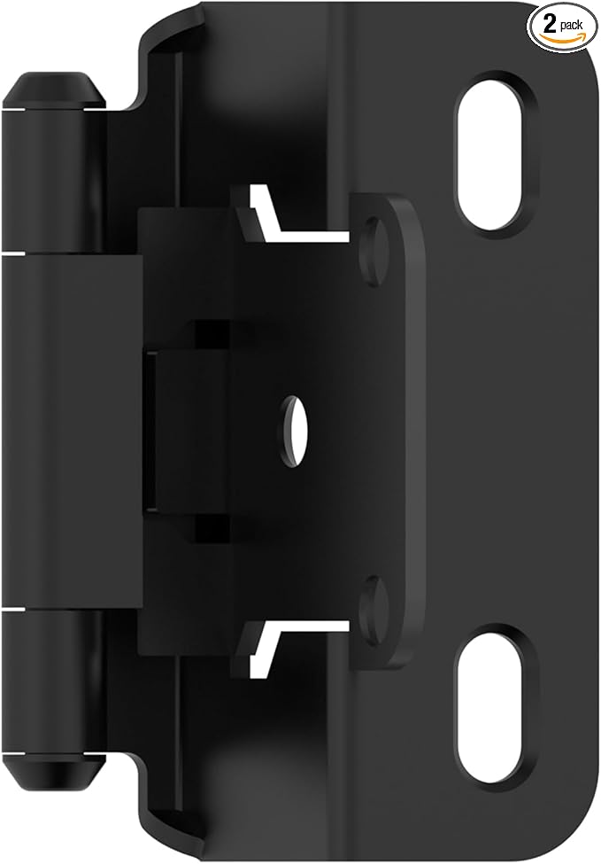 Amerock Cabinet Hinge 12 inch (13 mm) Overlay Hinge Matte Black 2 Pack Self-Closing Hinge Partial Wrap Hinge Cabinet Door Hinge