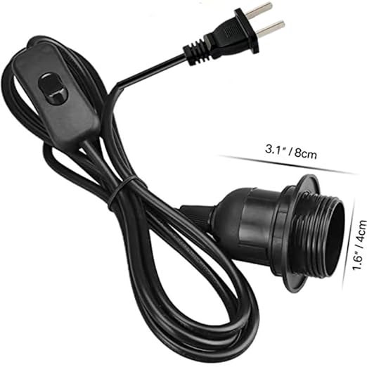 Plug in Hanging Light Cord Kit - 16Ft Pendant Light Plug in Lamp Kit, E26/E27 Bulb Socket Lantern Extension Cord with On/Off Switch, Socket Rings, Black