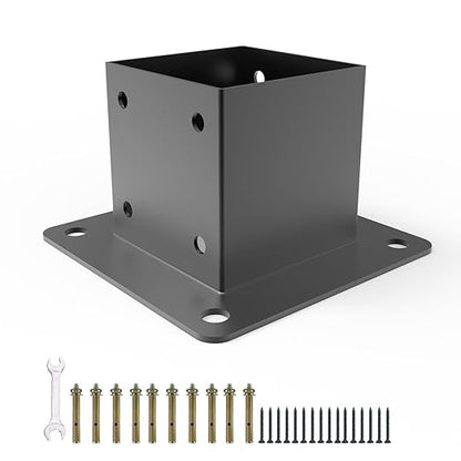 4x4 Post Base, Deck Post Brackets Powder Coated, Inner Size 3.5"x3.5", Heavy Duty Carbon Steel Fence Post Anchor Base for Deck Porch Railing Mailbox Fence Pergola Support (1 Pack)