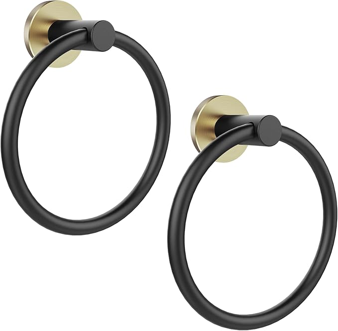 SetSail Towel Holder for Bathroom Wall 2 Packs Towel Ring 304 Stainless Steel Heavy Duty Hand Towel Hanger for Bathroom, Black and Gold