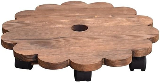 Solid Wood Planter Tray with Rollers, 360 Degree Rotating Wheels Flower Pot Caddy for Home Garden Office Decor, Plant Pot Cart Vases Holder Whiskey Barrels Support Rack (Round 15cm)