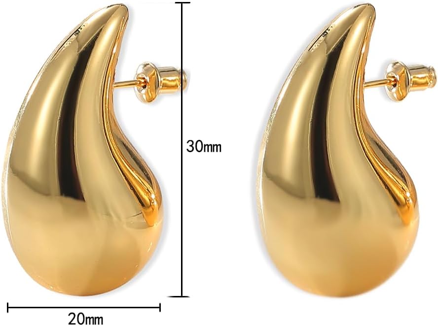 Teardrop Earrings Chunky Gold Hoop Earrings for Women Water Drop Open Hoops Gold Earrings for Women Trendy Hypoallergenic Gold Plated Earrings for Women Girls