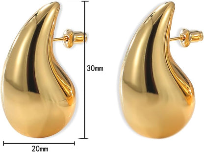 Teardrop Earrings Chunky Gold Hoop Earrings for Women Water Drop Open Hoops Gold Earrings for Women Trendy Hypoallergenic Gold Plated Earrings for Women Girls