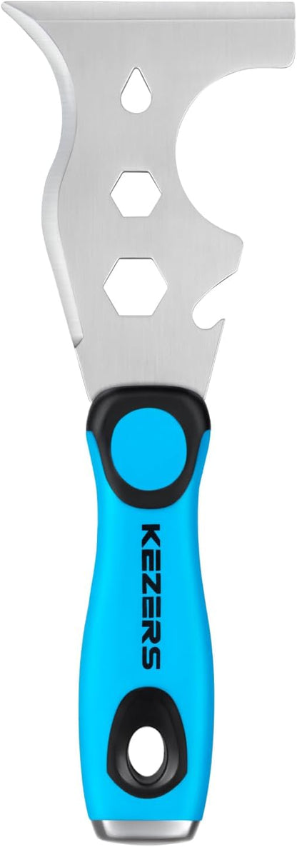 KEZERS 13-In-1 Painter’s Tool, 3" Stainless Steel Putty Knife Scraper, Paint Scraper Tool for Painting & Wood with Metal Hammer End, Multi-Use Drywall Paint Stripper Tool for Scraping Paint & Caulk