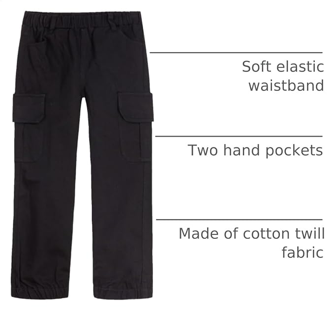 Mud Kingdom Boys Cargo Joggers Pant Elastic Waist with Hoop Pull On Outdoor Woven with Pockets