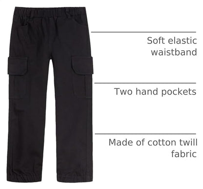 Mud Kingdom Boys Cargo Joggers Pant Elastic Waist with Hoop Pull On Outdoor Woven with Pockets