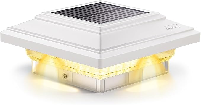 SIEDiNLAR 5.5x5.5 inch Solar Post Lights 50 Lumens 2 Modes, Post Caps Light Outdoor Waterproof for 5.5x5.5 Vinyl Wooden Posts, Deck Fence Garden Patio Decor, Warm/White Lighting (White,1 Pack)