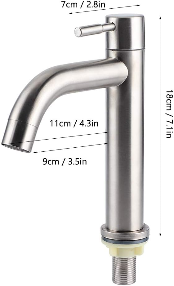 G1/2 Brushed Faucet, Stainless Steel Single Cold Faucet Wash Basin Water Tap Wrench Type Bathroom Faucet for Home Kitchen Bathroom Accessory (Cylinder Single Cold Faucet)