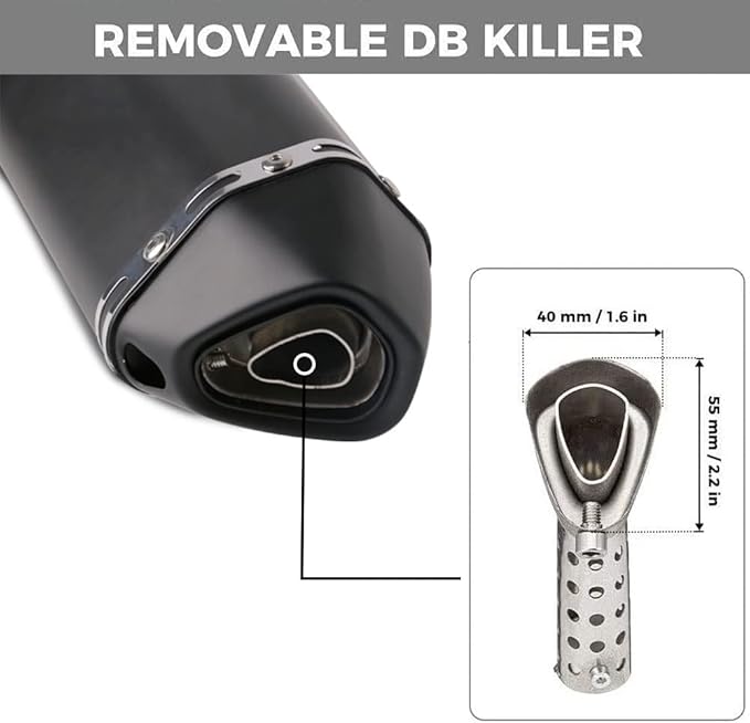 Exhaust Muffler 1.5-2"Inlet with Removable DB Killer for Street/Sport Motorcycles and Scooters with 38,51mm Diameter Exhaust Pipes(Matt black)