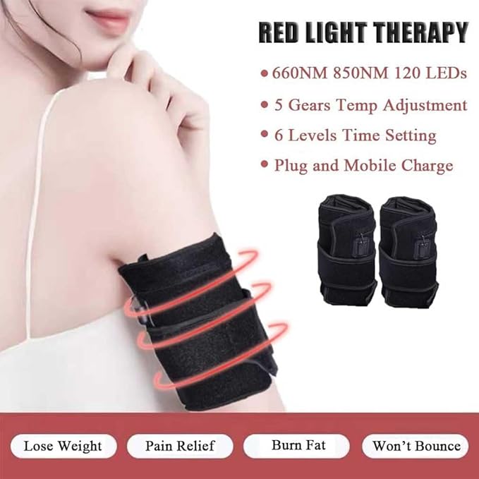 2Pcs Infrared Arm Belt, 660nm and 850nm Red Light Thera-py Arm Wrap with Timer & Brightness Setting Pad for Arm Knee Shoulder Joints Muscle Pain Relief