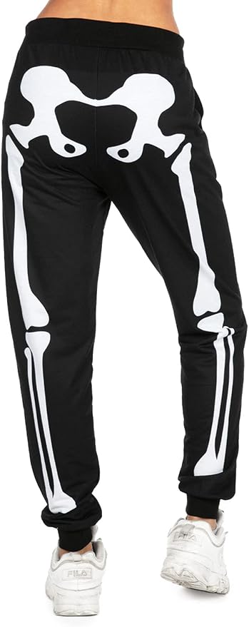 Tipsy Elves Skeleton Jogger Pants for Women - Women's Skeleton Comfort Pants with Front and Back Print