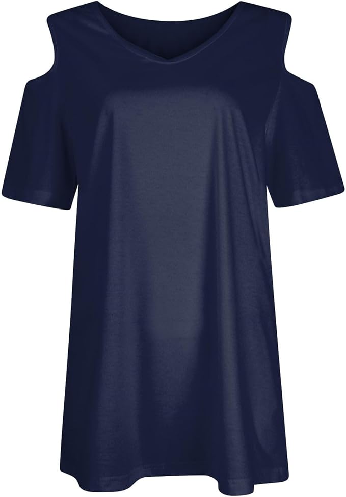 Womens Cold Shoulder Tops Short Sleeve Dressy Casual Shirts Summer Fashion V Neck Basic Tees