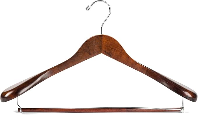 Suit Hangers for Men 6 Pack Wide Shoulder Hanger Smooth Finish Wooden Suit Hanger for Men and Women Coat Hangers 360 Swivel for Dress Jacket Non Slip Pant bar with Locking bar