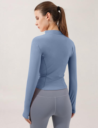 Women's Slim Fit Lightweight Athletic Full Zip Stretchy Workout Running Track Jacket with Thumb Holes