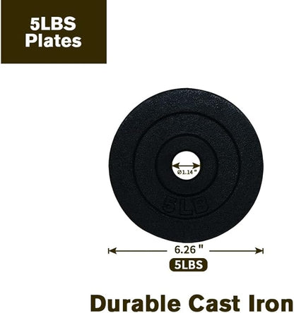 Cast Iron 1.14-inch Center Hole Weight Plate Set for Dumbbell, Barbell, Weightlifting, Strength Training-1.25lb, 2.5lb, 5lb, 10lb