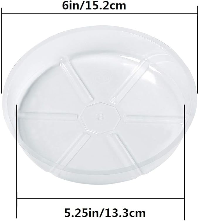 Idyllize 15 Pack, Assorted Sizes 6 8 10 Inch Clear Plastic Plant Saucer Drip Trays for pots, 5 Pieces of Each Size (Assorted Sizes 6'', 8'', 10'')
