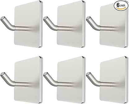 VIVII 6 Pack Adhesive Hooks, 3M Self Adhesive, Metal Wall Sticky Hooks Hanger for Keys Bags Clothes Hat Towel, Kitchen Bath Room Living Room No Drilling Needed