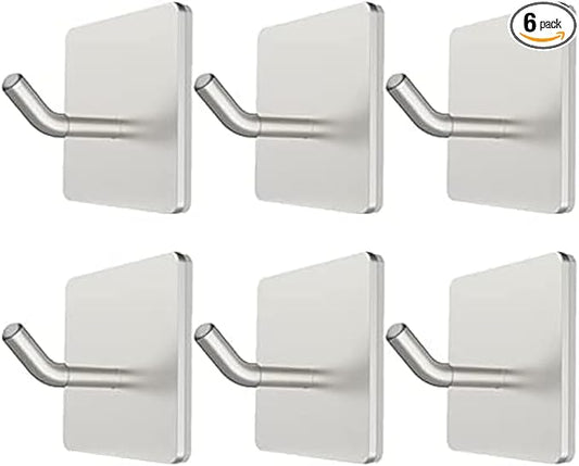 VIVII 6 Pack Adhesive Hooks, 3M Self Adhesive, Metal Wall Sticky Hooks Hanger for Keys Bags Clothes Hat Towel, Kitchen Bath Room Living Room No Drilling Needed