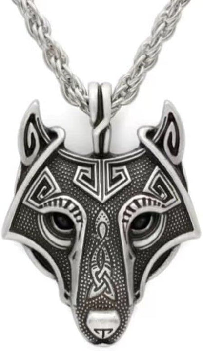 Mens Celtic Fenrir Wolf Head Pendant Necklace Punk Rock Biker Jewelry Chain 24"