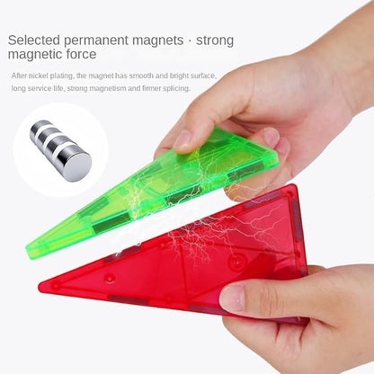 Ziggzo Magnetic Tiles for Kids Ages 4-8 | 100 Magnet Tiles with Storage Bag and 2 Cars | STEM Building Blocks for Creative Learning