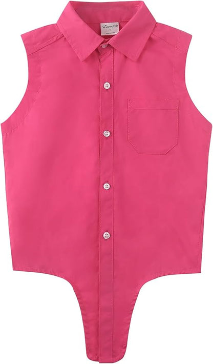 Noomelfish Girls Sleeveless Button Down Shirt Tie Knot Blouse Tank Tops (5-12 Years)