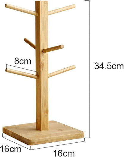 LIU- Bamboo Mug Holder Tree with 6 Hooks,Square Base,Countertop Coffee Mug Stand Teacup Organizer,for Kitchen Counter Bar Accessories