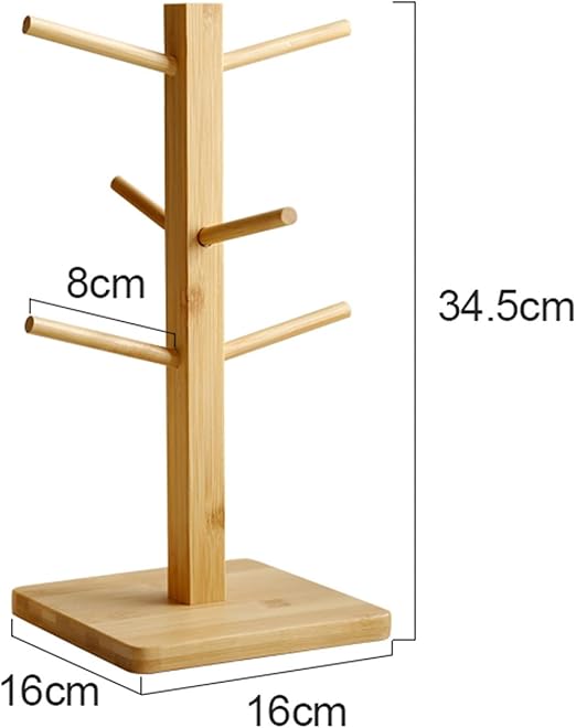 LIU- Bamboo Mug Holder Tree with 6 Hooks,Square Base,Countertop Coffee Mug Stand Teacup Organizer,for Kitchen Counter Bar Accessories