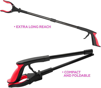 Grabber Tool 32" Aluminum Magnetic Claw with LED Light, Lightweight Foldable Reacher Grabber Pickup Tool, Gripper Grabbers for Elderly Grab it Reaching Tool Trash Picker Grabber, Red, by Luxet