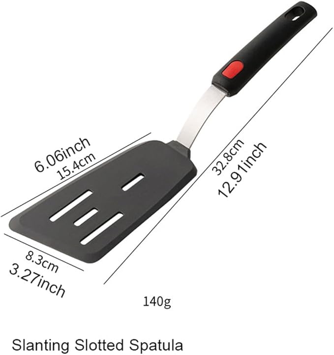 1-Piece Slanting Slotted Spatula Stainless Steel Handle Silicone Cooking Flipper Frying Spatula Household Iron Plate Cooking Turner Flexible Kitchen Utensils for Pancake Eggs Fish Burger