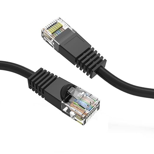 Cat5e Ethernet Patch Cable 5ft Black with Gold Plated RJ45 Connectors Ai 350 MHz High Performance Patch Cord Ai 4 UTP 24 AWG Stranded Copper Pure Conductors with PVC Jacket