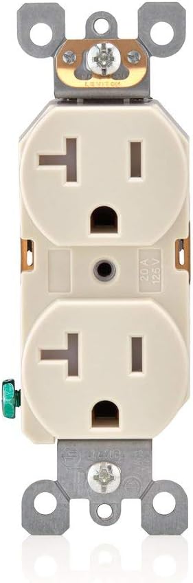 Leviton T5820-T, 20 Amp Tamper-Resistant Duplex Outlet, Light Almond