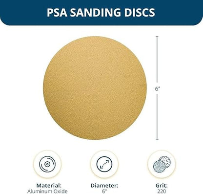 Benchmark Abrasives Professional 6 Inch 20pc, PSA Gold Sanding Discs Aluminum Oxide 220 Grit Surface Blending DA Sandpaper Roll for Automotive and Orbital Sanders (pack of 20)