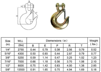 Hi-Gear Clevis Slip Hooks with Latch Safety Chain for 516'' Tow Chain, 4,300 LBS Working Capacity, Grade 70, ATV Quad Winch Cable Chain, Hook Tie Down for Towing