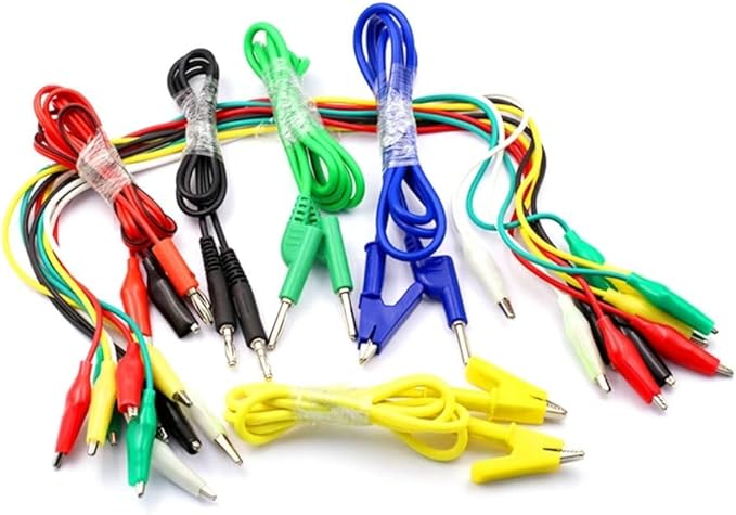 V TELESKY 1PCS Double Crocodile Pinch Banana Plug To Crocodile Pinch Power Test Wire Color Connecting Wire 2 Wires 4 Clips (Banana Plug red0.8m)