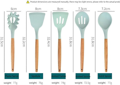 Kitchen Utensil Set Silicone,Wooden Handles Spatula Set,Green Cooking Utensils for Non Stick Pans,Silicone Spatulas for Cooking Kitchen Gadgets Tools-1Pcs-08