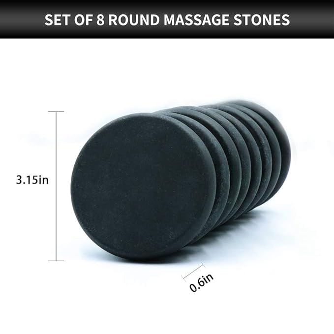 Basalt Massage Stones - 8 Extra Large Basalt Massage Rocks for Hot Rock Massages, 3.15 Inch Round Hot Stones for Massage, Essential Spa Massage Supplies