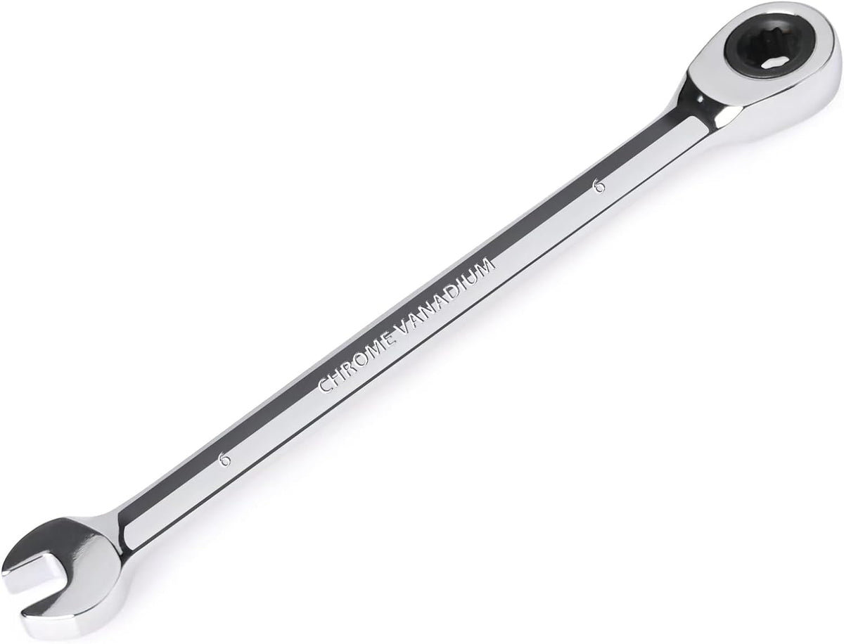 Egofine 6mm Ratcheting Combination Wrench Metric, Industrial Grade Gear Spanner with 12-Point Design, 72-Tooth Ratchet, Chrome Vanadium Steel