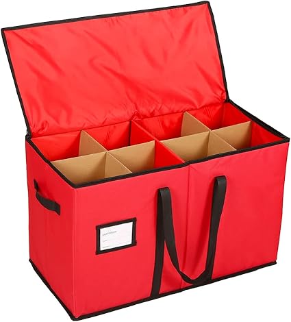 Sattiyrch Christmas Figurine Storage Box  Xmas Figurine Container,600D Canvas Ornament Storage Container,Keeps 8 Holiday Figurines 15 Inches,Adjustable Area and Pockets for Decorations