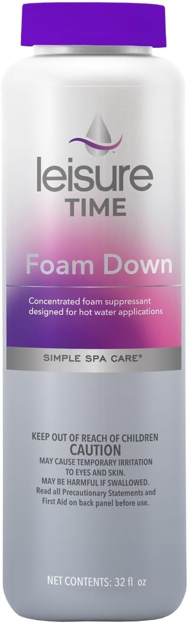 Leisure Time Foam Down, Simple Spa Care, 32 fl. oz (Package may vary) Foam Reducer for Hot Tubs - Safe Formula - Enhances Water Clarity - Prevents Foam Buildup - Easy to use defoamer