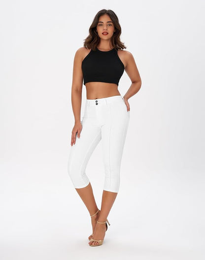 roswear Women’s Capri Pants Trendy Mid Rise Skinny Stretchy Front Seam Denim Jeans