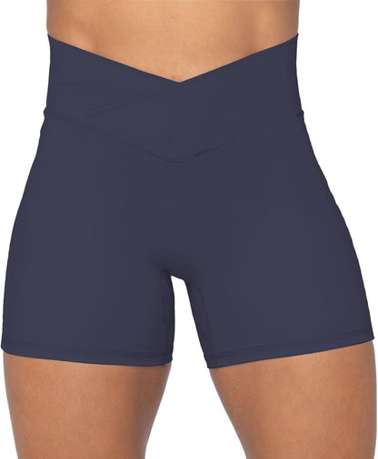 Sunzel Crossover Biker Shorts for Women, No Front Seam V High Waist Yoga Workout Gym Shorts with Tummy Control