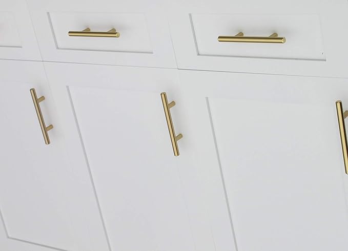 Satin Brass Cabinet Hardware Euro Style Bar Handle Pull - 6-3/4" Length - 96mm ~ 3-3/4" Hole - Brushed Brass Modern Gold