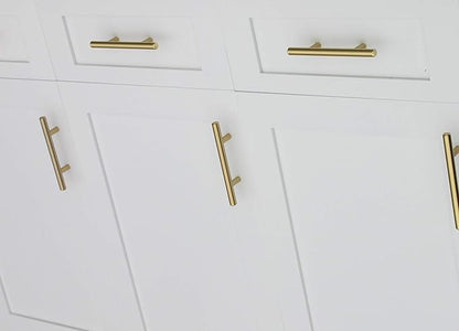 Satin Brass Cabinet Hardware Euro Style Bar Handle Pull - 6-3/4" Length - 96mm ~ 3-3/4" Hole - Brushed Brass Modern Gold