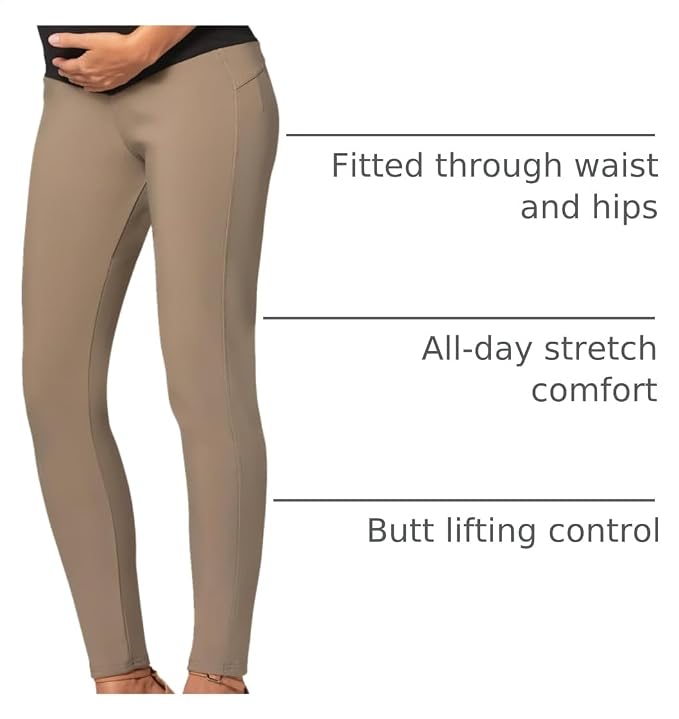 White Color Conceited Stretch Ponte Pants for Women - Dressy Leggings - High Waist Shaping Butt Lifting