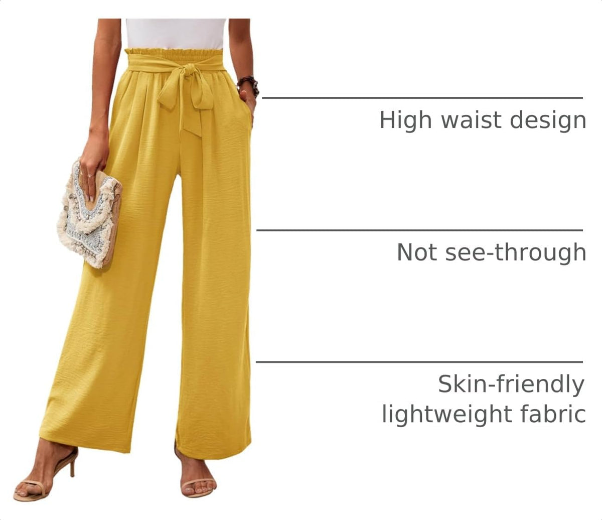 Heymoments Women's Wide Leg Lounge Pants with Pockets Lightweight High Waisted Adjustable Tie Knot Loose Trousers