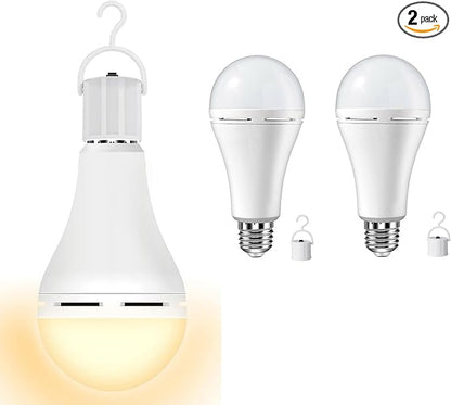 Rechargeable Light Bulbs 9W,Battery Operated Powered LED Light Bulb 600Lumen 3000K Warm White for Power Outage,Camping,Outdoor Activity,Hurricane,Pack of 2
