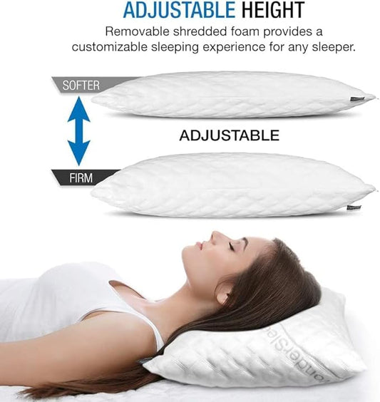 Dream Rite Shredded Memory Foam Pillow Series Luxury Adjustable Loft Home Pillow Hotel Collection Grade Washable Removable Cooling Bamboo Derived Rayon Cover- Queen 1 Pack